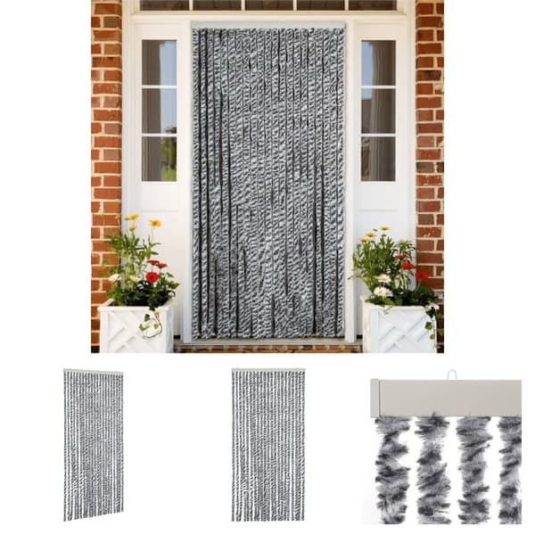 The Living Store flueforhæng 90x220 cm chenille grå + sort og hvid -  Netskærme til vinduer