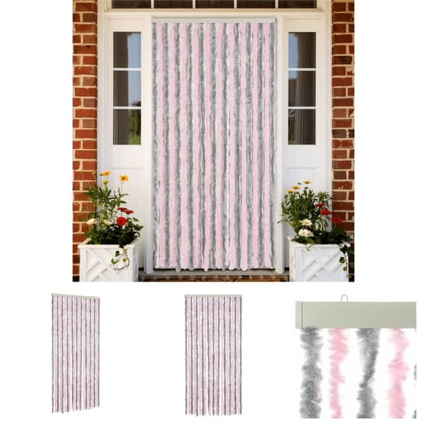 The Living Store flueforhæng 90x220 cm chenille sølvgrå og lyserød -  Netskærme til vinduer