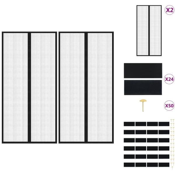 Netskærme til vinduer - Living insektnet til dør 2 stk. med magneter 220x100 cm sort