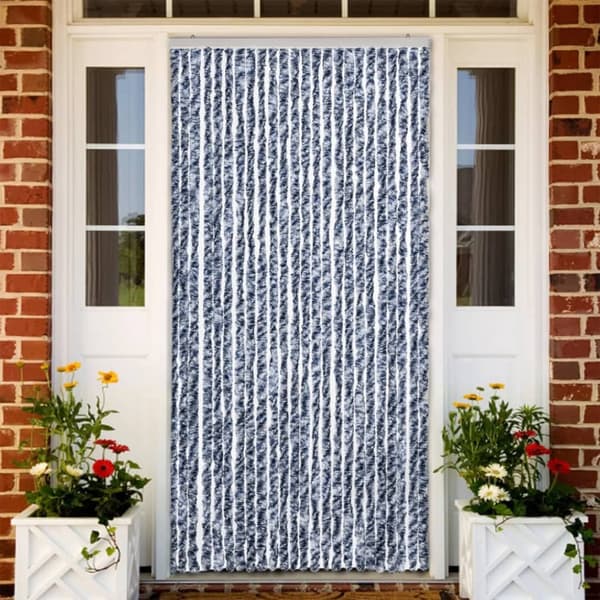 Insektsdraperi blå, vit och silver 100x220 cm chenille