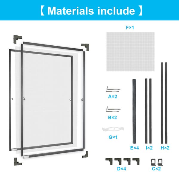 Flugnät insektsskärm fönster 120 x 240 CM aluminiumram myggnät insektsskärm utan borrning svart