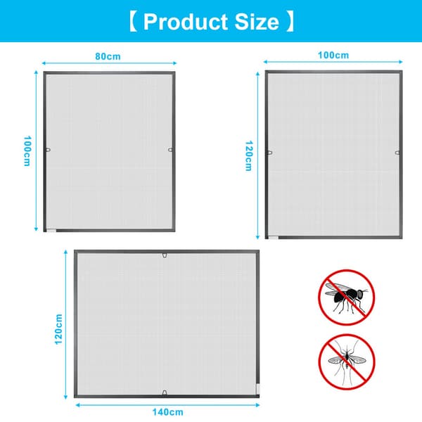 Flugnät insektsskärm fönster 120 x 240 CM aluminiumram myggnät insektsskärm utan borrning svart