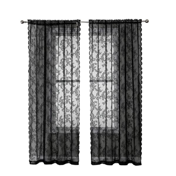 Lollanda Blondegardin i Sort – Semi-transparent Vintage Gardin med blomstermønster til soveværelse og stue 1 par W:100cm*L:100cm