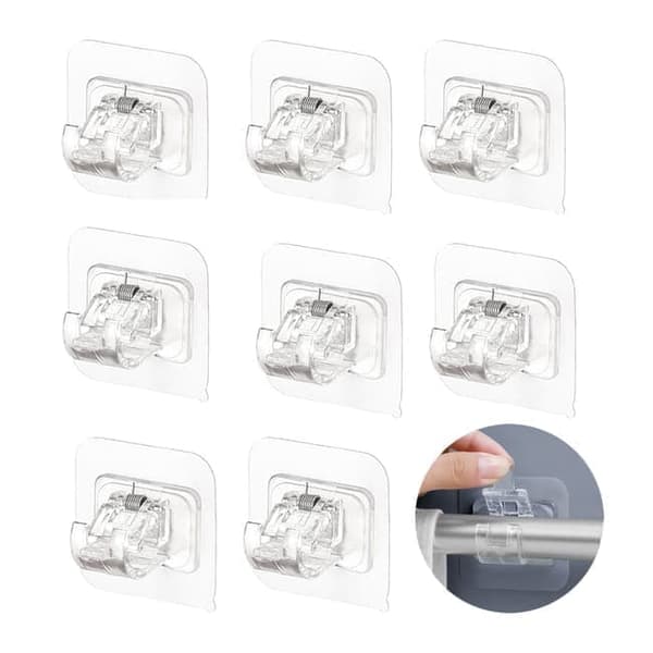 Ikkunatangon pidike ilman porausta, liimautuva seinäkoukku, säädettävä pyyheteline Transparent 8pcs