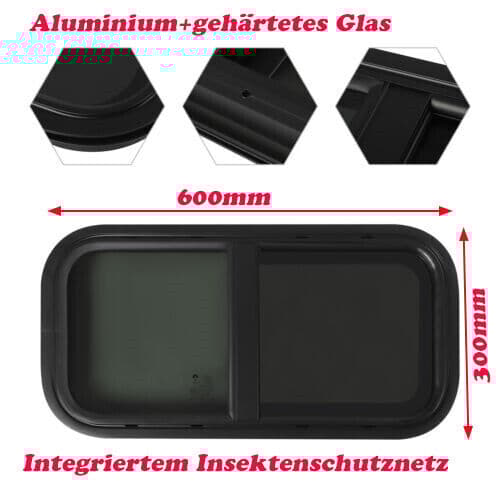 Karavan Skjutfönster, Tonat Härdat Glas, Hållbar Aluminiumlegering,svart