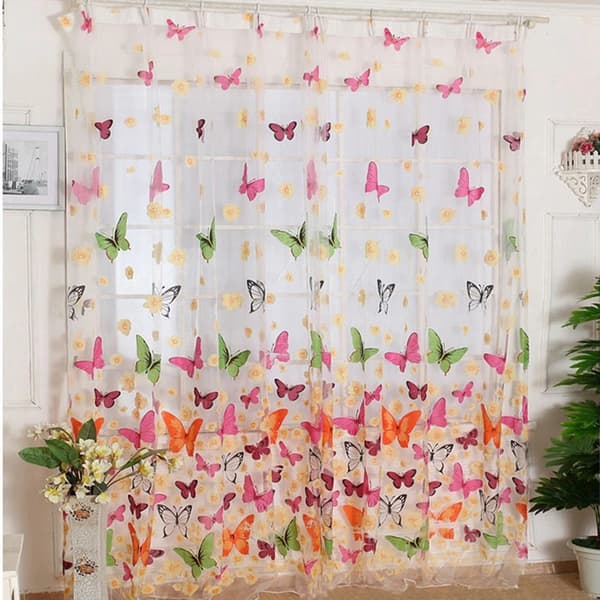 Sommerfugleprint Gardin, Tynd Polyesterstof, Mørklægningsfunktion,1STK, 180x210cm