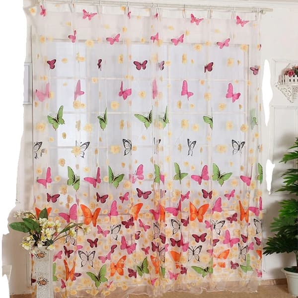Sommerfugleprint Gardin, Tynd Polyesterstof, Mørklægningsfunktion,1STK, 180x210cm