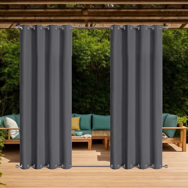 Vattentäta utomhusgardiner, hög skuggning 70%-90%, 100% polyester, rostfria öglor,W84xL55in-213x140cm, Mörkgrå