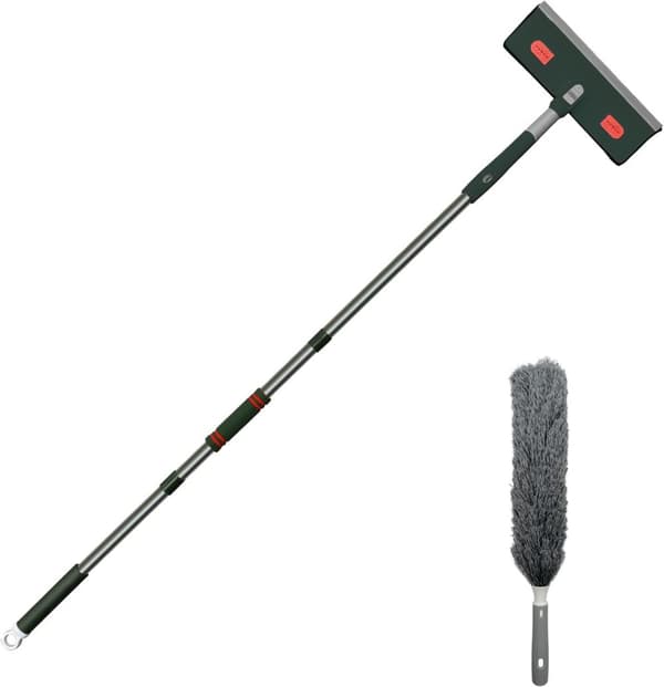 OBOSOE Window Squeegee Cleaner, 4 i 1 vinduesrengøringsværktøj med albue og lige forlængelsespol, teleskopisk vinduesvaskeudstyr til bil