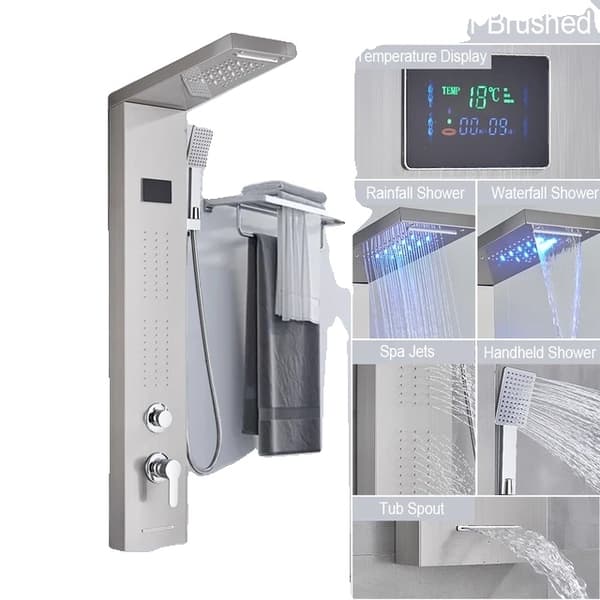 Brusepanel, LED Design, 5 Funktioner, 8013 Sort