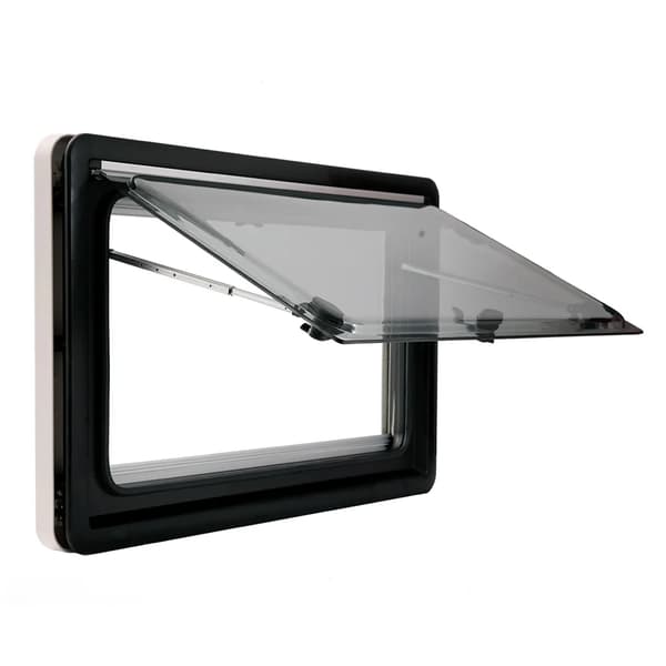 Glidande RV-fönsterventil, aluminiumram, gråtonad dubbelglasad akryl,450x500mm