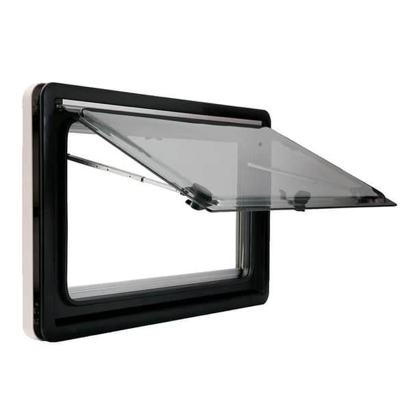 Glidande RV-fönsterventil, aluminiumram, gråtonad dubbelglasad akryl,450x500mm