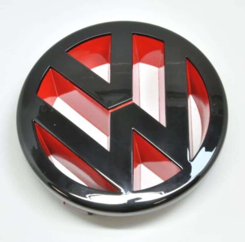 Gloss Black & Red Front Grill Badge Emblem For VW Volkwagen Golf MK5 2007-2009