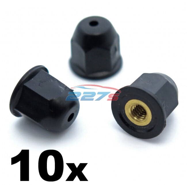 10x Honda Brass Nuts for Side Mouldings, Door Trims, Bumpers, Spoilers & Grilles
