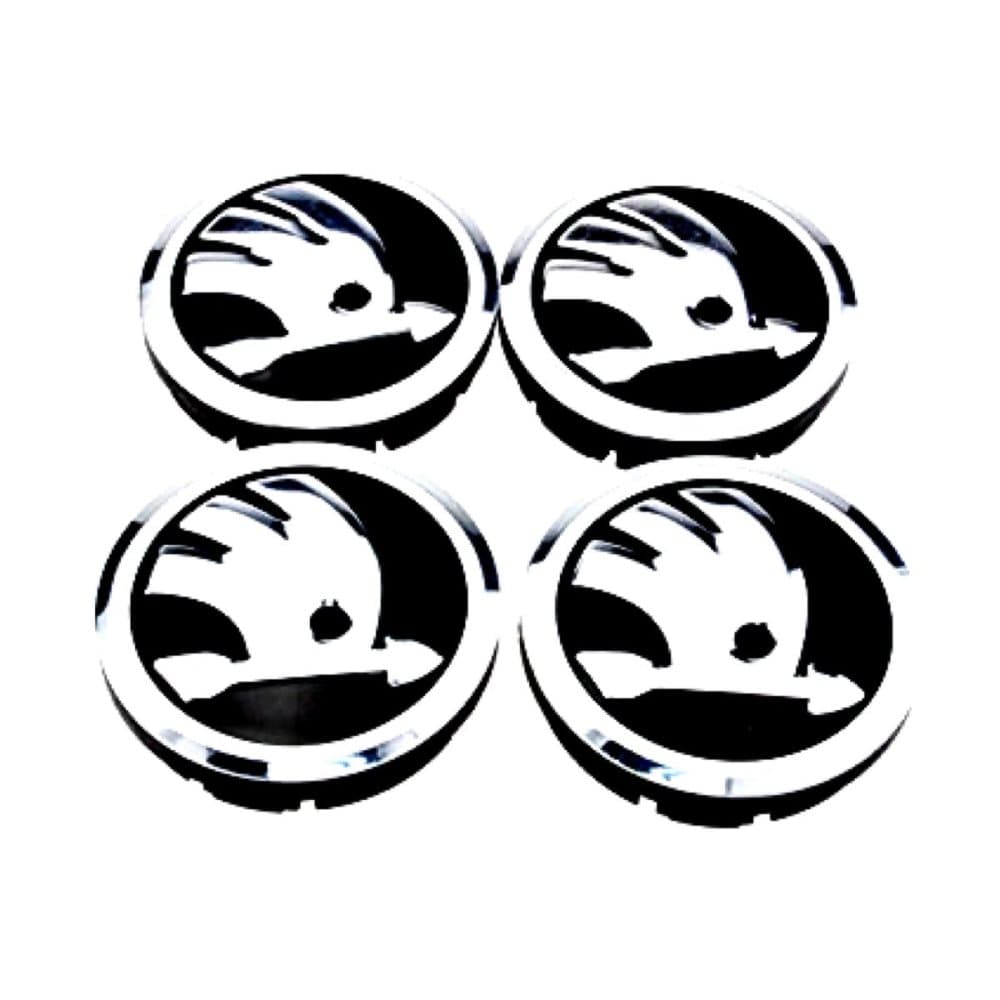 Black/Chrome Skoda Car Wheel Center Caps Hub Cover 60mm 4 PCS For Felicia Octavia Fabia Roomster Superb Yeti Rapid Citigo