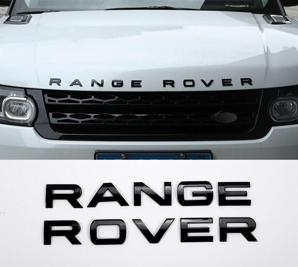 Gloss Black RANGE ROVER Front Grill Bonnet Badge Emblem And Back Lettering Badge (Pack of 2)