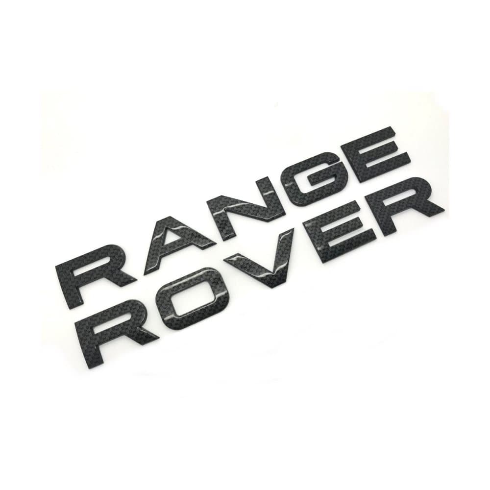 Gloss Carbon Fibre "RANGE ROVER" Front Grill Bonnet Badge Emblem Bonnet And Back Boot Lettering Badge