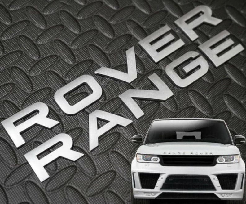 Matt Silver RANGE ROVER Front Grill Bonnet Badge Emblem Bonnet And Back Boot Lettering Badge (Pack of 2)