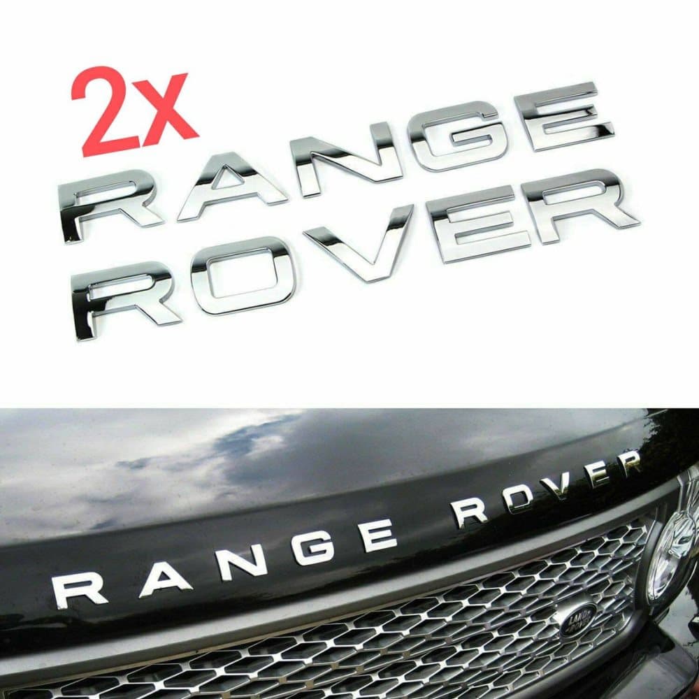 Chrome RANGE ROVER Front Grill Bonnet Badge Emblem Bonnet And Back Boot Lettering Badge (Pack of 2)