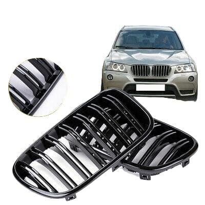 Gloss Black Front Kidney Dual Slat Kidney Grilles Grill For BMW X3 F25 2010-2013