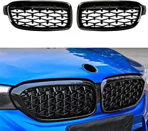 Gloss Black&Chrome Diamond Front Kidney Grille Grill For BMW 1 Series F20 15-17