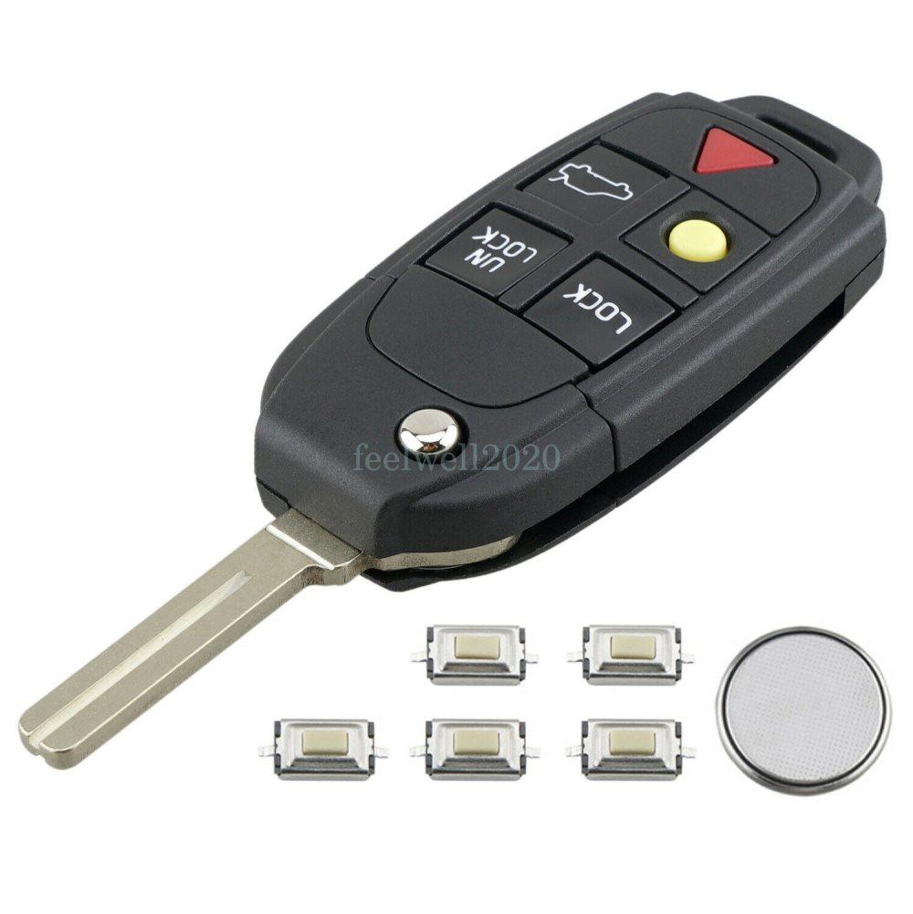 5 Button For Volvo S60 S80 V70 XC70 XC90 Remote Key Fob Case Battery Repair Kit