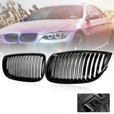 Pair Gloss Black Kidney Grilles Grill For BMW 3 Series E92 M3 Coupe E93 2007-10
