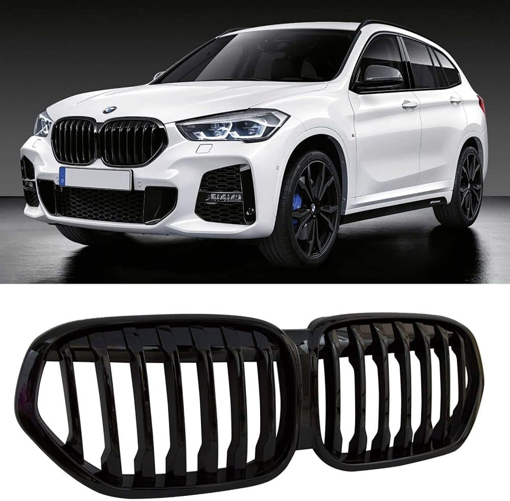 Pair Gloss Black Front Kidney Grill Grilles For BMW F48 F49 X1 2016-2017