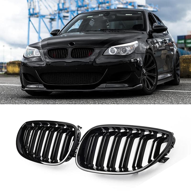 Glossy Black Front Kidney Grill Grilles For BMW E60 E61 M5 2003-2010