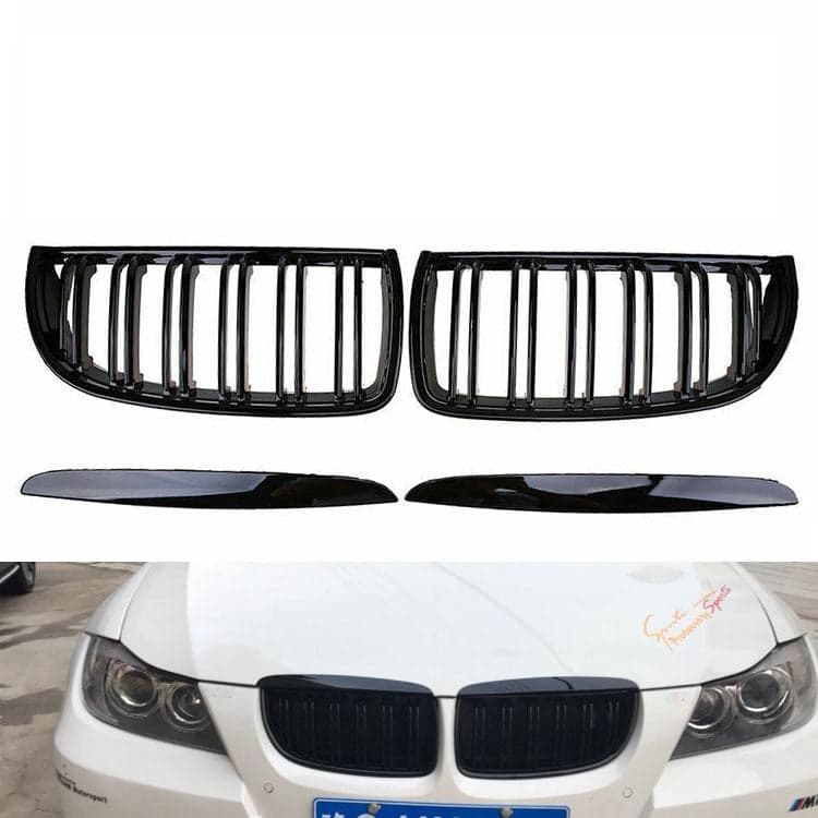 Carbon Black Front Kidney Grille Grill Dual Line For BMW 3 Series E90 E91 05-08