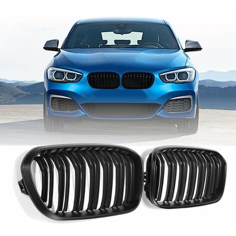 Pair Front Kidney Grilles Grill Matte Black For BMW F20 F21 1 Series 2015-2017