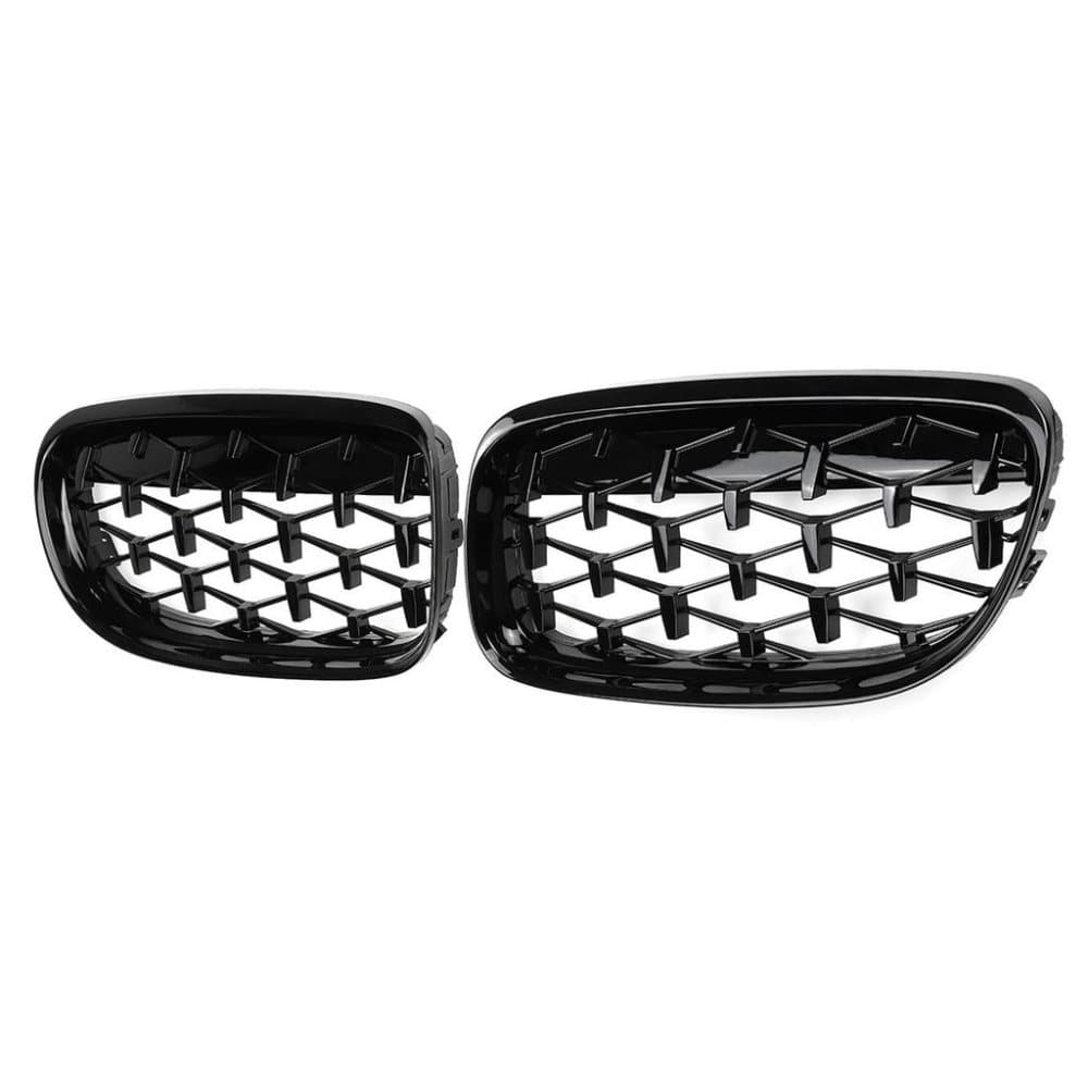 Front Kidney Diamond Meteor Grilles Grill Gloss black For BMW E90 2009-2012