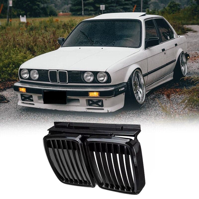 Glossy Black Kidney Grill Grilles For BMW 3 Series E30 Cabrio Coupe 1982-1