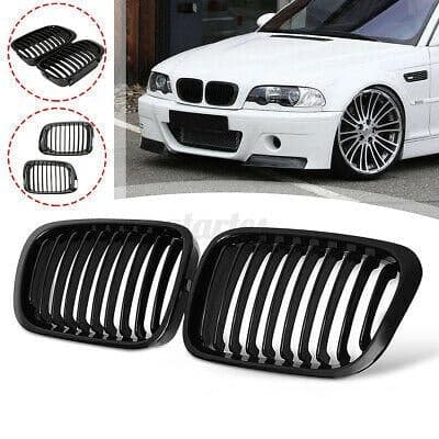 Pair Gloss Black Kidney Grill Grilles For BMW 3 SERIES E46 1999-2001 Saloon 4DR