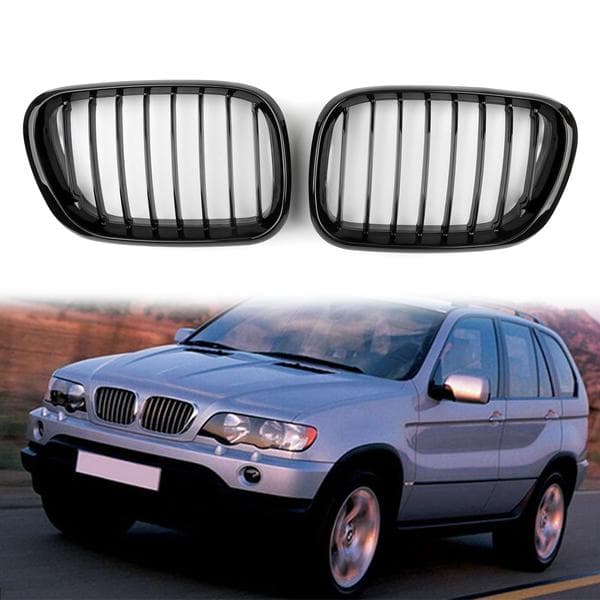 Front Kidney Gloss Black Grilles Grill For BMW X5 E53 Pre-Facelift 1999-2003