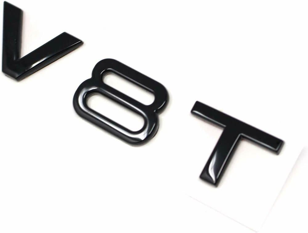 Black V8T rear boot lid lettering badge emblem for Audi.