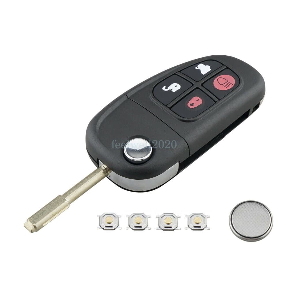 4 Button Flip Remote Key Fob Case Battery Switch For Jaguar X Type S Type XJ XJR