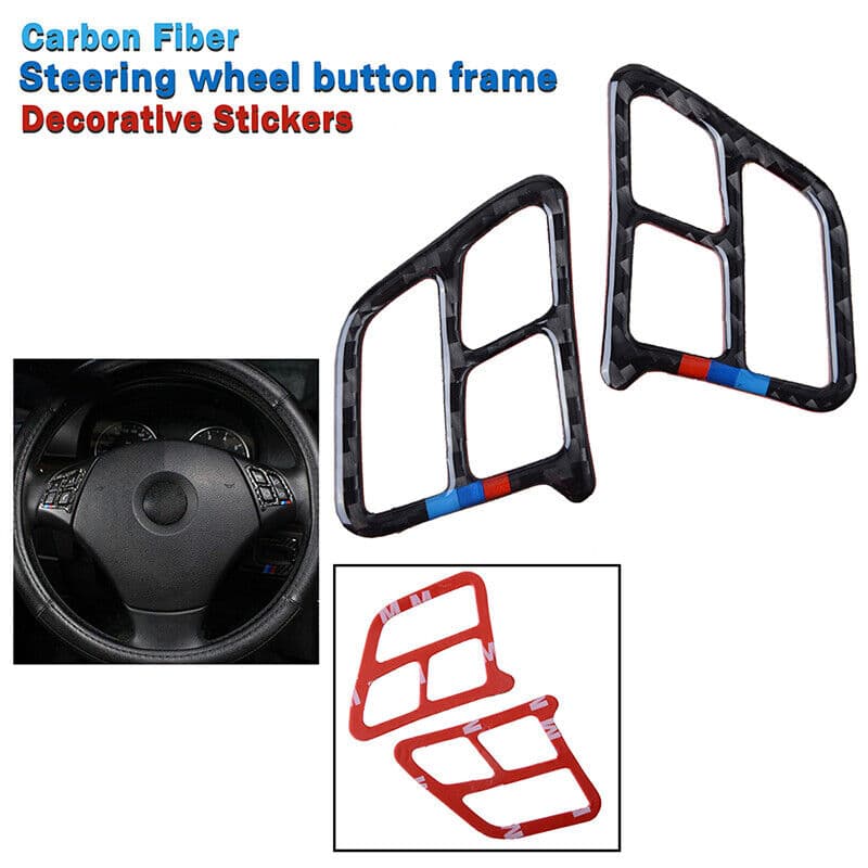 For BMW 3' E90 E92 05-08 Real Carbon Fiber Steering Wheel Switch Sticker Trim