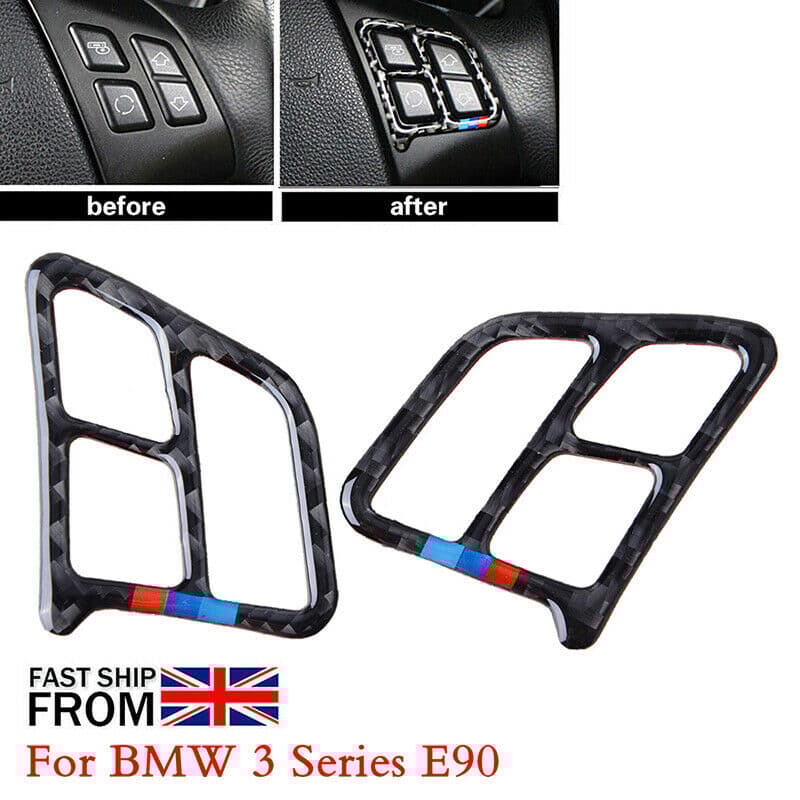 Carbon Fiber Steering Wheel Switch Sticker Cover Trim For BMW E90 E92 3 Series