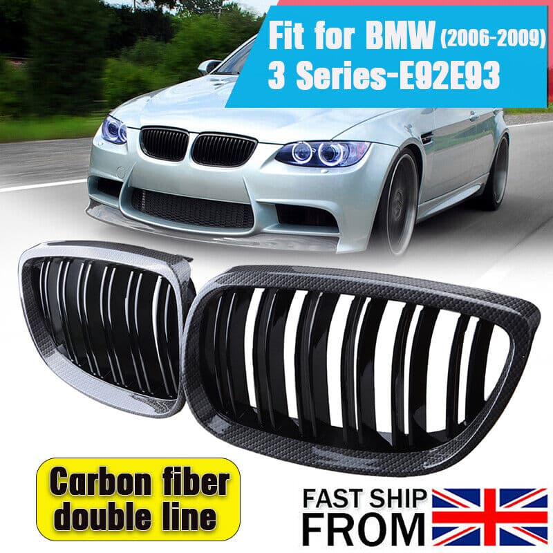 Pair Carbon Fiber Style Kidney Grill Grille For BMW 3-Series E92 E93 Coupe 06-10