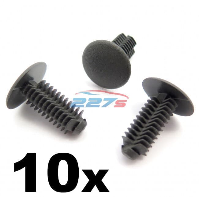 10x Plastic Fir Tree Trim Clips- 8mm Hole, 18mm Head, Dark Grey- Perfect for VW
