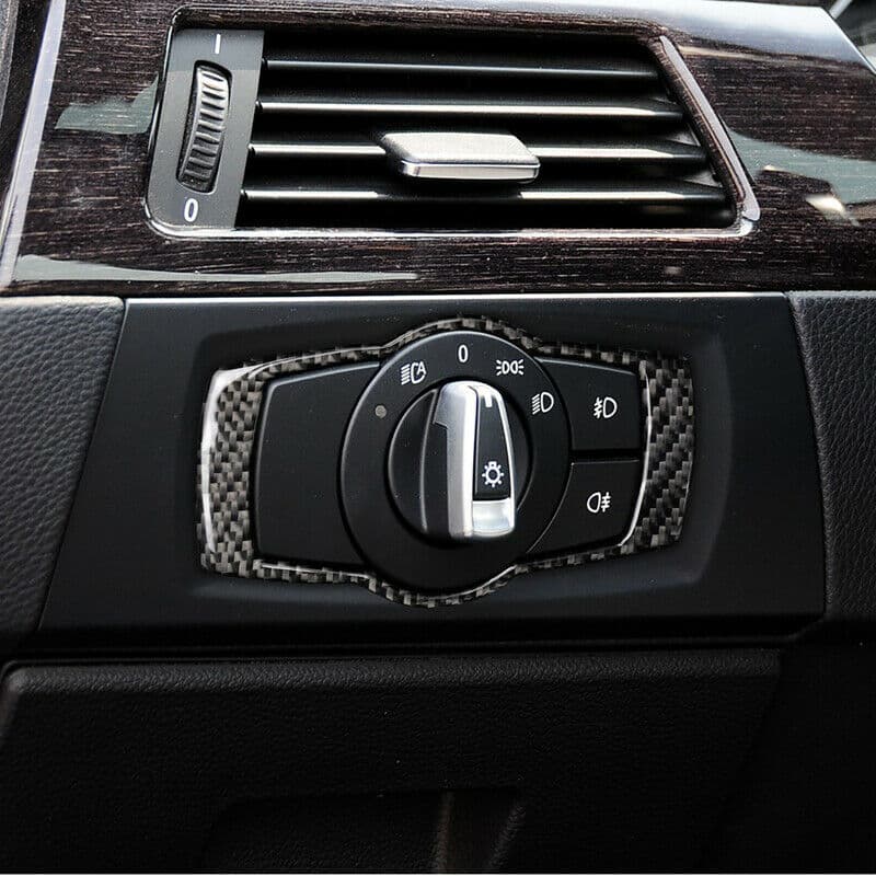 Real Carbon Fiber Headlight Switch Frame Trim Sticker For 3 Series BMW E90 E92