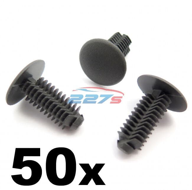 50x Plastic Fir Tree Trim Clips- 8mm Hole, 18mm Head, Dark Grey- Perfect for VW