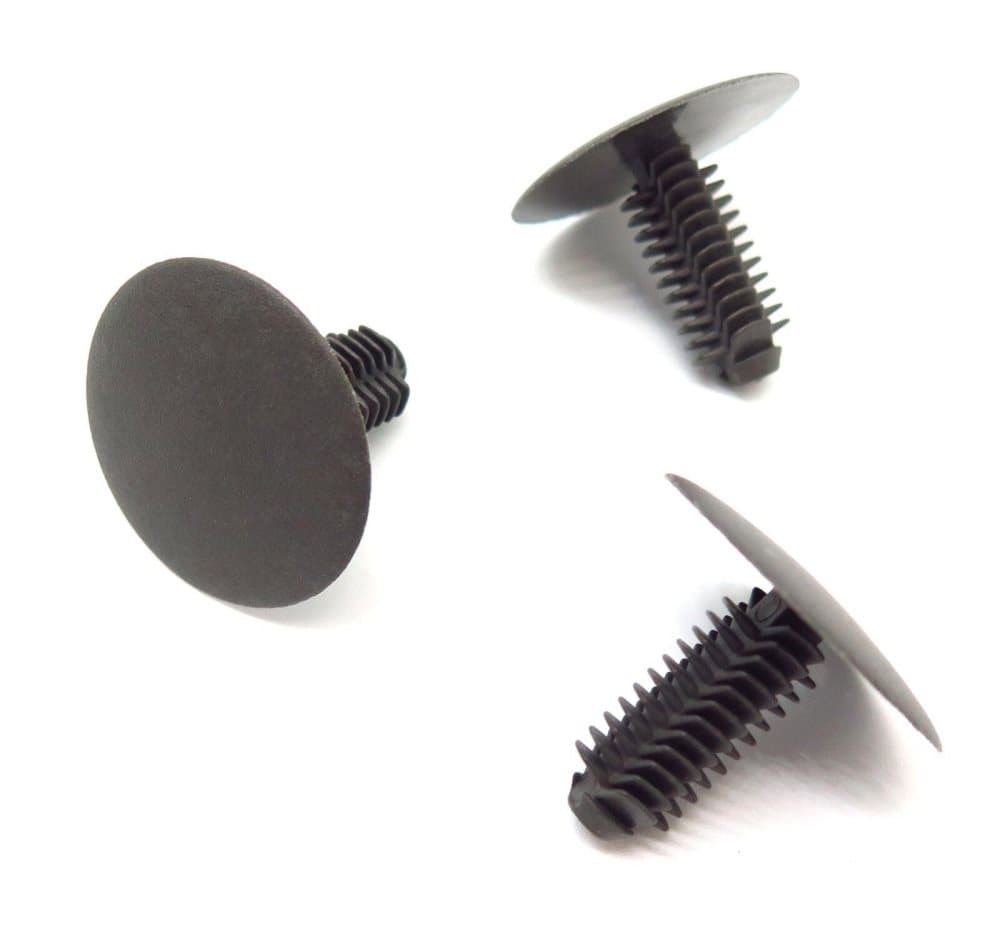 100x Plastic Fir Tree Trim Clips- 8mm Hole, 28mm Head, Dark Grey- Perfect for VW