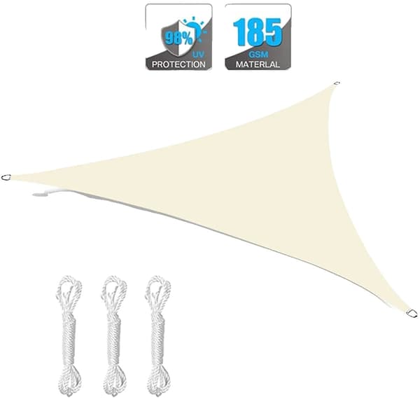 Kolmioaurinkovarjo, UV-suojaus jopa 98%, vedenkestävä 400 mm HH, saatavilla eri väreissä,5x5x7.1m, Maapähkinä