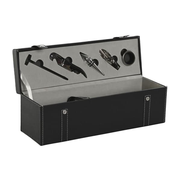Viinitarvikesetti Home ESPRIT Musta Harmaa Nahka 36 x 11 x 12 cm