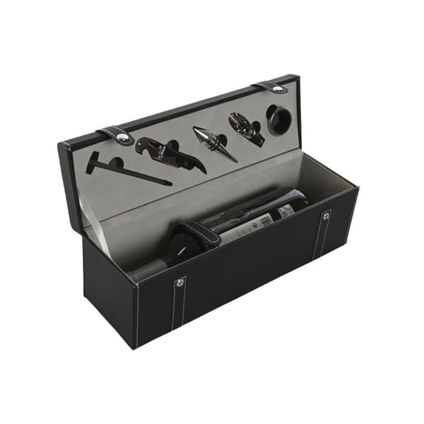 Set med Vintillbehör Home ESPRIT Svart Grå Läder 36 x 11 x 12 cm