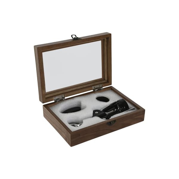 Set med Vintillbehör Home ESPRIT Svart Naturell Rostfritt stål Trä MDF 21 x 14,5 x 5,4 cm