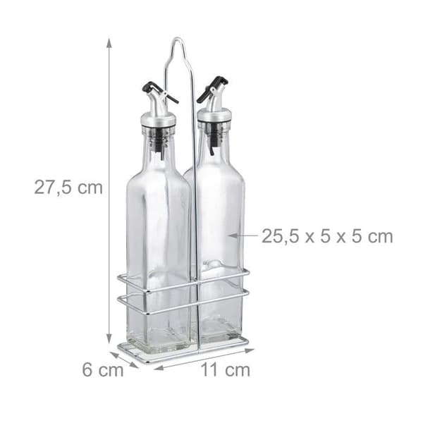 Relaxdays Set olja vinäger, glasflaskor 300 ml, hällpip, sås, vinaigrette, 2x distributörer, transparent