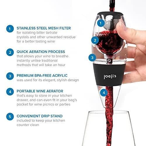 Vinluftare - Elegant - BPA-fri akryl - Instantfilter - Svarvdesign - Svart